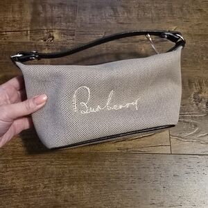 Burberry Beige Mesh Wristlet with Black Strap and Script Logo